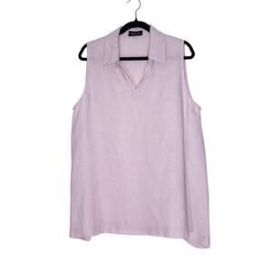 ESKANDAR Linen Sleeveless Blouse Pale Pink V Neck Lagenlook Top Women's 3/US 18